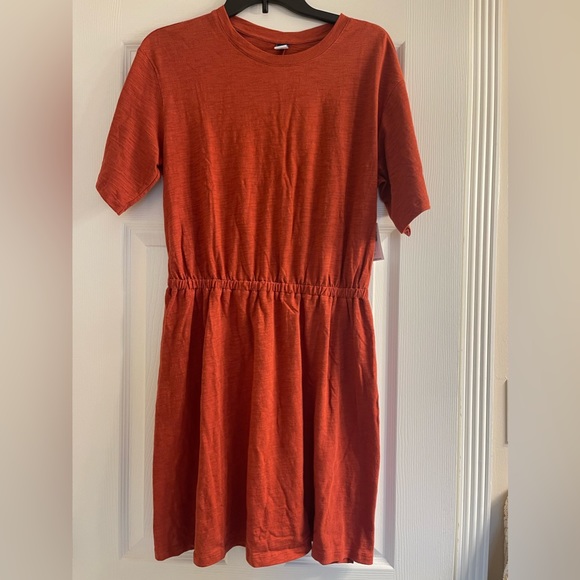 NWT Old Navy Slub Knit Mini Dress Elastic Waist Crew Neck Burnt Orange Rust - Picture 2 of 11